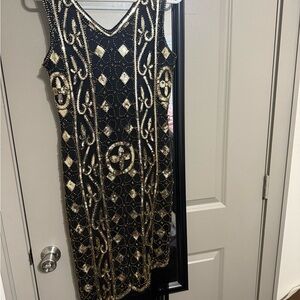 Elegant Black and Gold Beaded Dress